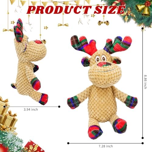 Squeaky Christmas Reindeer Dog Toys, Interactive Plush Dog Toys for Small and Medium Dogs, Suitable for Trainning and Reducing Boredom and Anxiety. (Reindeer) - Image 4