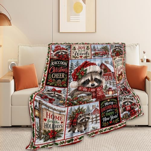 Christmas Raccoon Throw Blanket Snowy Woodland Holiday Gifts 60''x80'' - Image 4