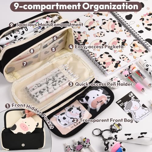 36Pcs Cute Cow Stationery Set Birthday Gifts for Boys Girls Back to School and Classroom Rewards Office Supplies with Cow Muticolor Pen, Pencils, Erasers, Sticky Notes etc. - Image 4