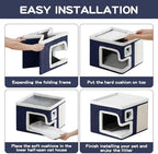 Cat Houses for Indoor Cats, Covered Cat Cave Bed with Scratch Pad and Fluffy Ball, Foldable Cat Hideaway Condo for Large Cats, Modern Kitten Bed,16.5x16.5x13 inches (Blue, Large) - Image 6