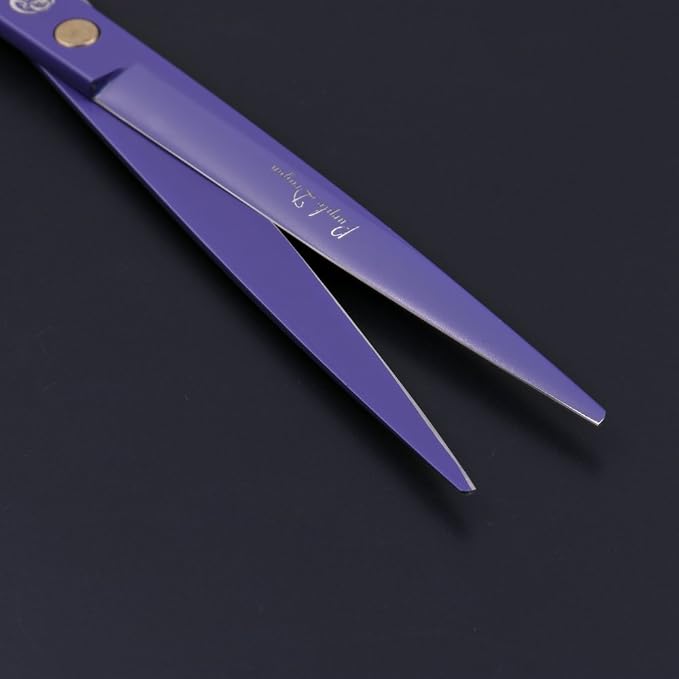 Purple Dragon 8.0 inch Professional Dog Grooming Hair Cutting Scissor-Set | Stainless Steel, Curved Scissor&Chunker Shear Kit Includes Bag, for Pet Groomer or Family DIY Pet Use