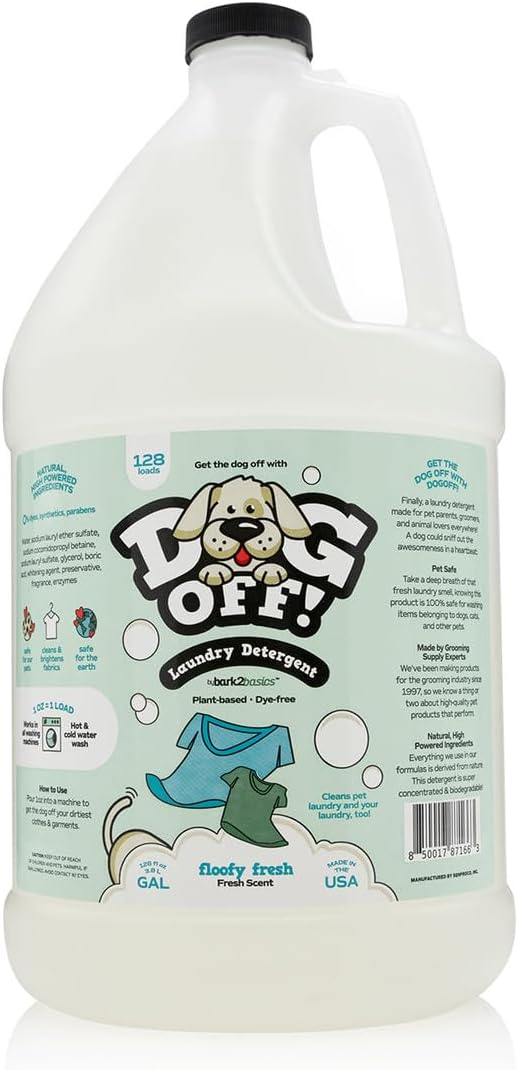 Bark2Basics Dog-Off Pet Laundry Detergent, Odor and Stain Remover, 1 Gallon | 128 Loads, Removes Pet Odor and Stains from Clothes, Towels and Bedding, Ideal for Grooming Salons, Kennels and Vet Clinics