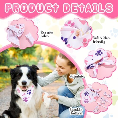 Reginary 120 Pcs Paw Bone Print Dog Bandanas Bulk Dog Bows Set Bow Ties Cat Scarf Colorful Washable Triangle Pet Kerchief Cute Bib for Summer Small Medium Large Pets Grooming Accessories Costume - Image 3