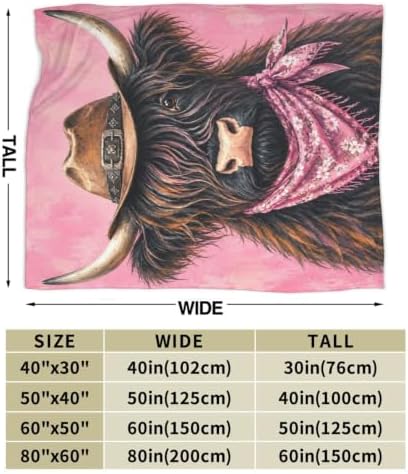 Highland Cow Blanket Cowgirl Western Pink Throw Stuff Gifts 80"x60" - Image 3