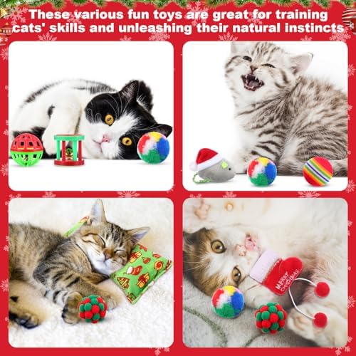 Soulchen 6 Pack Cat Christmas Toys Squeaky Plush Chew Santa Stocking - Image 4