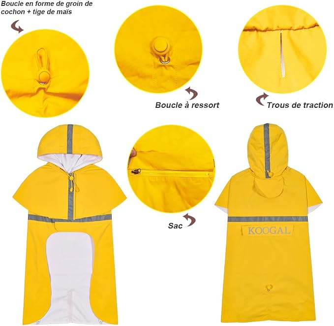 Hooded Rain Coat for Dogs for Small Sized Dogs, Dog Raincoat Apparel Poncho Waterproof Dog Clothes Pet Jacket Dog Raincoats Jacket (2XL,Yellow)