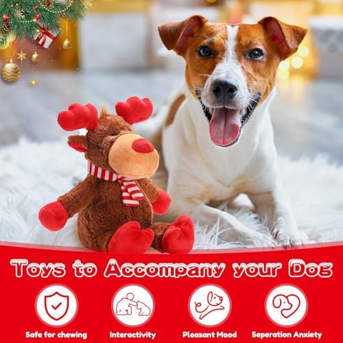Christmas Dog Toys, Squeaky Dog Toys with Crinkle Paper, Plush Reindeer Toys, Interactive Stuffed Chew Toys, Gifts for Puppy, Small, Medium, Large Dogs - Image 3
