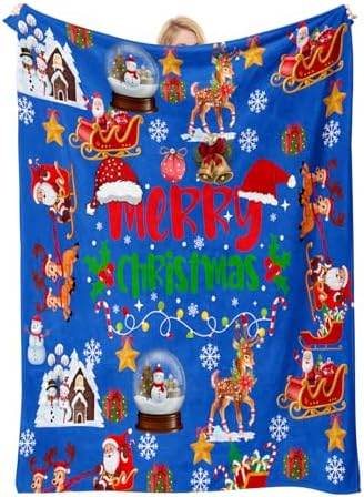 COMFAR Blue Cute Christmas Blankets and Throws for Adults/Women/Boys/Kids, Holiday Fleece Throw Blanket for Couch/Sofa, Holiday Decor, Christmas Decorations/Gifts 40"x 60" by COMFAR