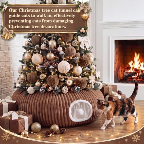 Christmas Tree Cat Tunnel 36 in Donut Bed, Brown, Flannel, Corduroy - Image 2