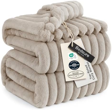 Bedsure Extra Soft Large Fleece Blanket for Bed Beige 120"x120" by BEDSURE