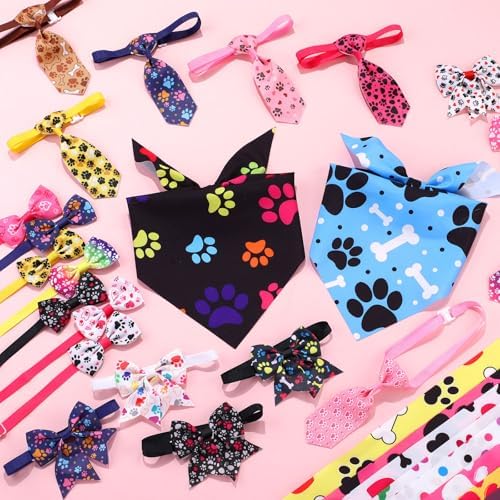 Reginary 120 Pcs Paw Bone Print Dog Bandanas Bulk Dog Bows Set Bow Ties Cat Scarf Colorful Washable Triangle Pet Kerchief Cute Bib for Summer Small Medium Large Pets Grooming Accessories Costume - Image 5