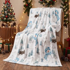 Horaldaily Christmas Blue Snowman Pine Flannel Throw Blanket 60x80 by Horaldaily