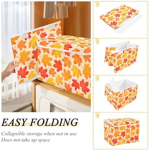 Bolaz Storage Bins with Lids and Handles, Autumn Maple Leaf Yellow Fallen Leaves Storage Box Storage Basket with Cover Collapsible Organizer Containers for Home Closet, Shelves - Image 4