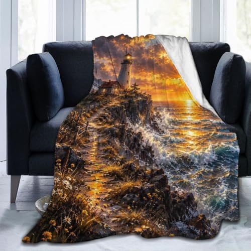 Lighthouse Ocean Blanket Coastal Nautical Throw Stuff Gifts 80"x60" by Unknown