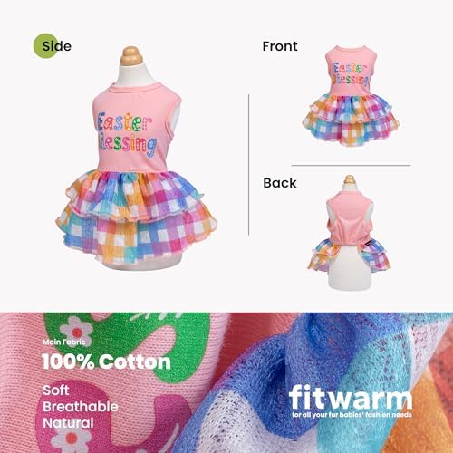 Fitwarm Easter Blessing Dog Dress, Easter Outfit for Small Dogs Girl, Colorful Pet Clothes, Pink, Blue, Orange, White, Medium - Image 3