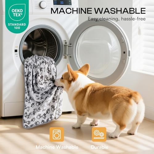 Luciphia 1 Pack 6 Dog Blankets Cat Soft Fluffy Fleece Pet Blanket Warm Cute Print Design Puppy Kitten Doggy Paw Grey Large(41"x31") - Image 6
