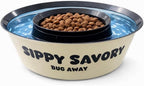Ant Proof Dog Bowl & Cat Bowl with Water Moat by Sippy Savory® - Bug Proof Pet Feeding Bowl, BPA-Free Non-Slip Food Bowl for Indoor & Outdoor Dogs and Cats, Dishwasher Safe, Beige and Black.