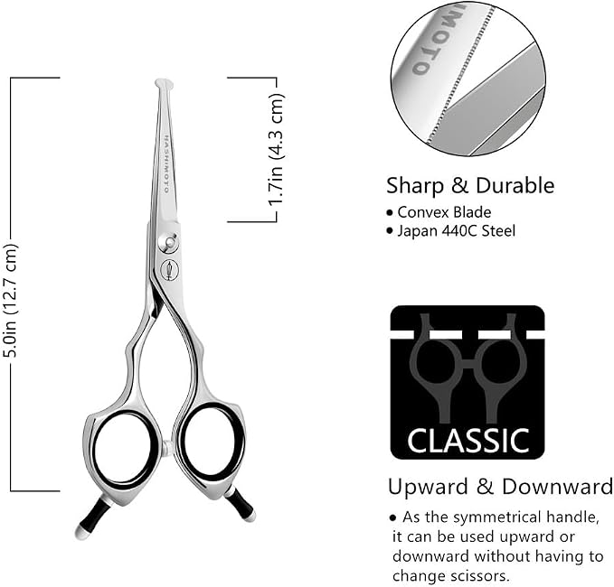 HASHIMOTO Small Dog Grooming Scissors with Rounded Tips, 5.0 inch. | Straight Blade with Micro-Serrated, Designed for Trimming around the Eyes, Ears, Nose and Paws.