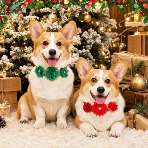 Hoteam 50 Pcs Dog Collar Flowers Bows Accessories, Christmas Red Green - Image 6