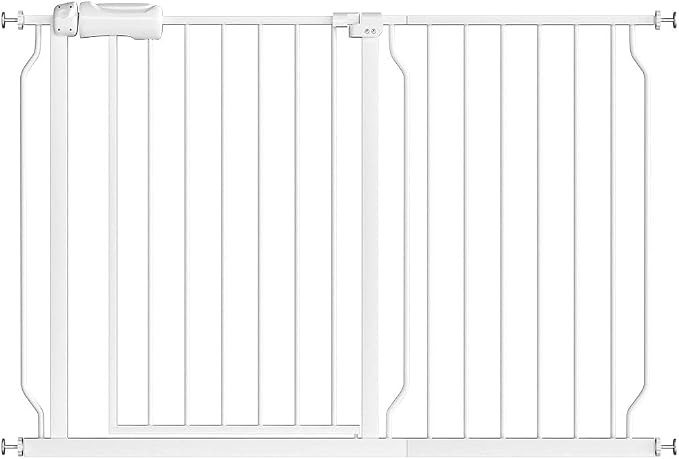 Fairy Baby 43.5-48 Inch Extra Wide Easy Step Safety Gates for Doorways | Extra Wide Pet Gate for Dogs Puppy, Pressure Mounted No Drill Auto Close Baby Gates, One-Hand Operation, White