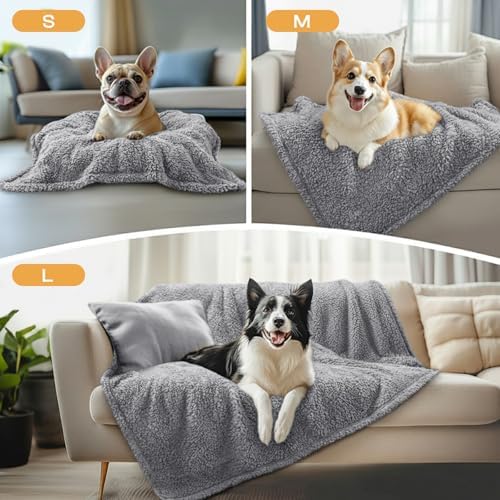 Luciphia 1 Pack 3 Calming Dog Blanket Fluffy Premium Fleece Pet Blankets Soft Sherpa Throw for Dogs Puppy Cat Grey/Beige/HazeBlue Small (23" x16") - Image 3