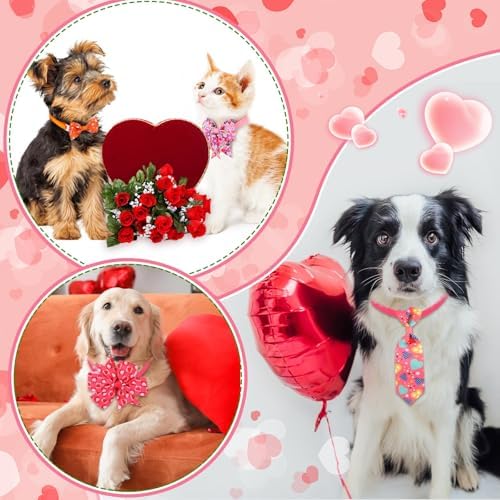 Talltalk 120 Pcs Easter and Valentines Dog Bow Tie Collar Set Pet Adjustable Grooming Holiday Accessories Decoration for Dog Cat - Image 6