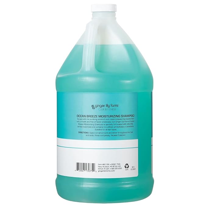 Ginger Lily Farms Club & Fitness Moisturizing Shampoo for All Hair Types, 100% Vegan & Cruelty-Free, Ocean Breeze Scent, 1 Gallon Refill (Pack of 4)