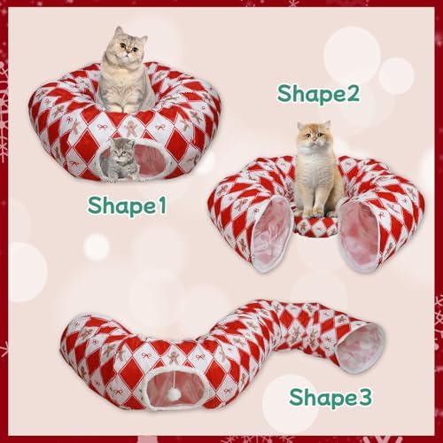 Plaid Cat Tunnel Christmas Tree Skirt, Multifunctional Christmas Tree Protector Cat Washable Indoor Cat Donut Cave Bed Kitty Hideout Tubes for Small Animal,32"×10" - Image 5