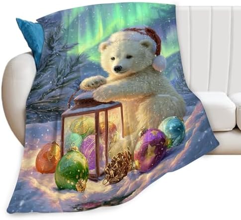 Christmas Polar Bear Blanket Winter Aurora Night Animal Throw Blankets Gifts for Girls Boys Kids White Bear Lover Soft Cozy Fleece Plush for Couch Sofa Bed 60"x50" by Unknown