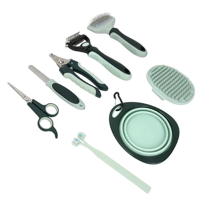 Lukshalse 8 in 1 Pet Grooming Rake and Dematting Comb, Pet Dog Cat Bowl Toothbrush Comb Set Effective Float Hair Remover Clean Tool