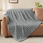 BEDELITE 3D Checked Grey Fleece Throw Blanket for Couch, 50x60 Inches - Image 2