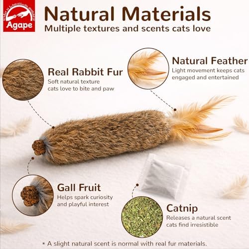 Agape Rabbit Fur Cat Toys with Catnip & Silvervine Gall Fruit, Chew Toys - Image 2