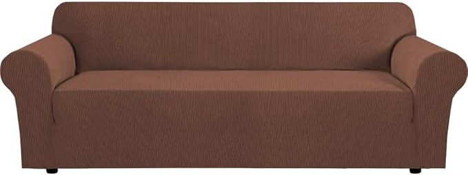H.VERSAILTEX Stretch Sofa Covers for 3 Cushion Couch Covers Sofa Slipcovers for Living Room Feature Thick Checked Jacquard Fabric with Elastic Bottom, Sofa X-Large - Caramel