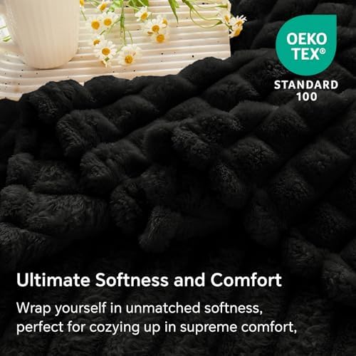 BEDELITE Black Checked Fleece Throw Blankets Queen Size for Bed, 90x90 Inch - Image 4