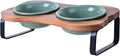 SPUNKYJUNKY Ceramic Elevated Tilted Dog Bowls Bone-Shaped Raised with 2 Height Iron Stand, 4.9'' Dog and Cat Food Water Bowls Set Non-Slip for Puppy Kitten Small Sized Breed - 7 OZ,Dark Green