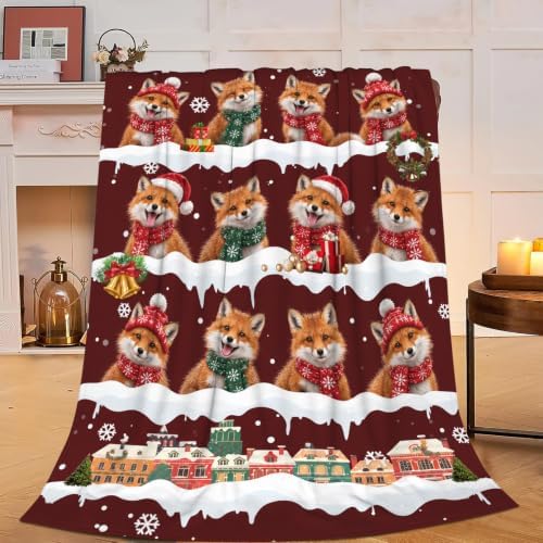 Christmas Fox Throw Blanket Snowy Woodland Holiday Gifts 40''x50'' by Fuzawet