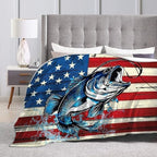 Bass Fish Blanket American Flag Fishing Throw Stuff Gifts 80"x60" - Image 6