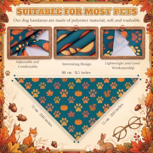 Preboun 50 Pcs Fall Paw Print Dog Bandanas Bulk, Autumn Thanksgiving Party - Image 3