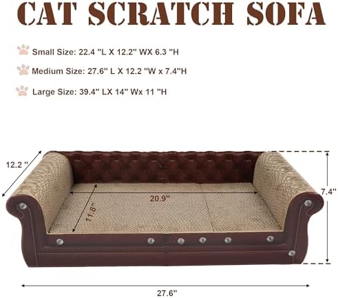 COOZMENT Scratching Sofa, Couch Shaped Thick Scratching Cardboard, Lounge Bed for Indoor Rest&Play, Sofa Scratcher Pad (Brown, 27.6" L X 12.2" W X 7.4" H) - Image 2