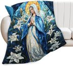 Virgin Mary Blanket for Girls Women Men Adults Soft Cozy Fleece Christian Mother of God Throw Blankets Healing Catholic Gifts Warm Flannel Plush Lightweight Decor for Couch Bed Sofa 60"X50" - Image 2