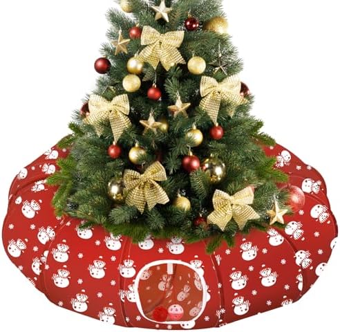 Pawaboo Cat Tunnel Under Christmas Tree Skirt for Indoor Cats, Snowman by Pawaboo