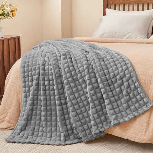 BEDELITE Grey Checked Fleece King Size Throw Blankets for Bed, 108x90 Inch - Image 7