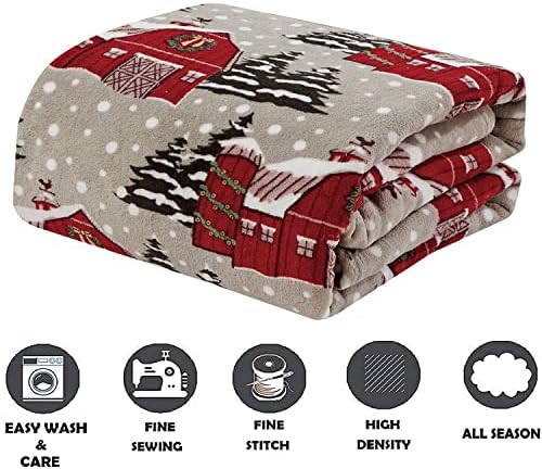 Elegant Comfort Luxury Velvet Super Soft Christmas Prints Fleece Blanket-Holiday Theme Home Décor Fuzzy Warm and Cozy Throws for Winter Bedding, Couch and Gift, 50 x 60 inch, Snowybarn - Image 2