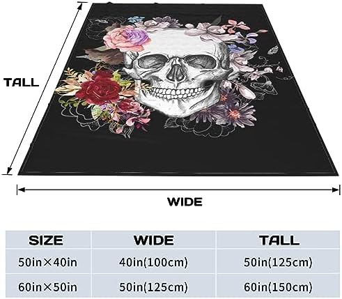 Sugar Skull Throw Blanket, Lightweight All Seasons Skull Flower Fleece Blanket for Women Girl, Black Warm Fuzzy Blanket for Bed Couch Sofa (40"x 50") - Image 6
