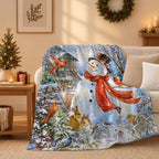 Neasow Christmas Throw Blanket, Snowman and Redbirds Cabin Animals Design Soft Fuzzy Cozy Flannel Blanket Gift for Family and Friends Home Sofa Couch Chair Decorative 50x60 Inch - Image 2