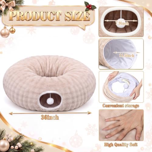 Christmas Tree Cat Tunnel 36 in Donut Bed, Cream, Bubble Fleece, Fluffy - Image 4