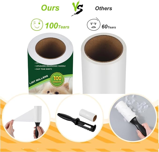 Lint Rollers for Pet Hair, 600 Sheets 2 Handles with 6 Rollers | Extra Sticky, Lint Remover for Clothes, Clean Hair on Sheets Couch Furniture and Carpet, Dog and cat Lint Roller,travel size