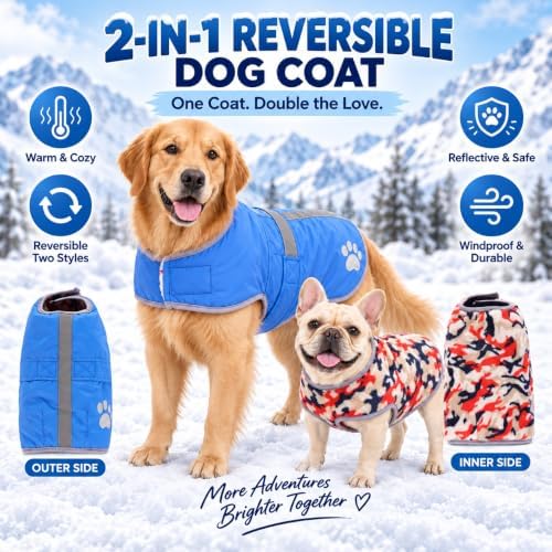 Reversible Dog Coat for Extra Large Dogs, Winter Jacket, Blue, 4XL - Image 3