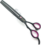 Professional Dog Grooming Shears Set Dogs Straight & thinning & Curved scissors & chunkers Scissorswith comb in 1 Set for Right-handed & Left-handed (7 in. Black Left-handed)
