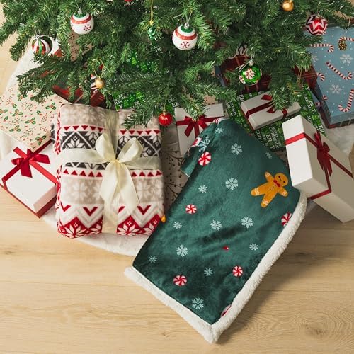 PAVILIA Green Christmas Sherpa Throw Blanket, Gingerbread Snowman Holiday Pattern, Soft Reversible Fleece & Sherpa 50x60 Winter Blanket for Couch & Bed, Cozy Christmas Decor - Image 6